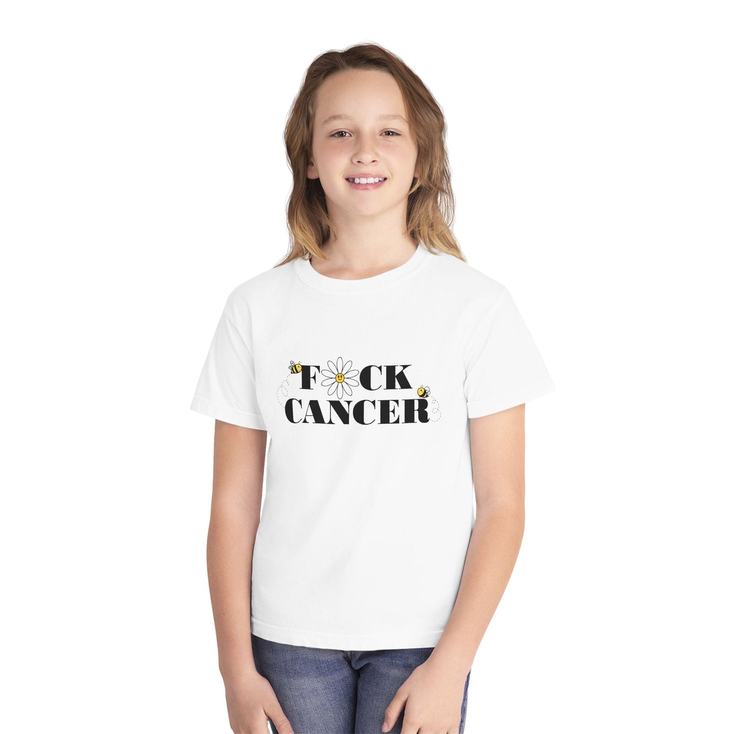 Kids Cancer Awareness Tee with Flower and Bees Design