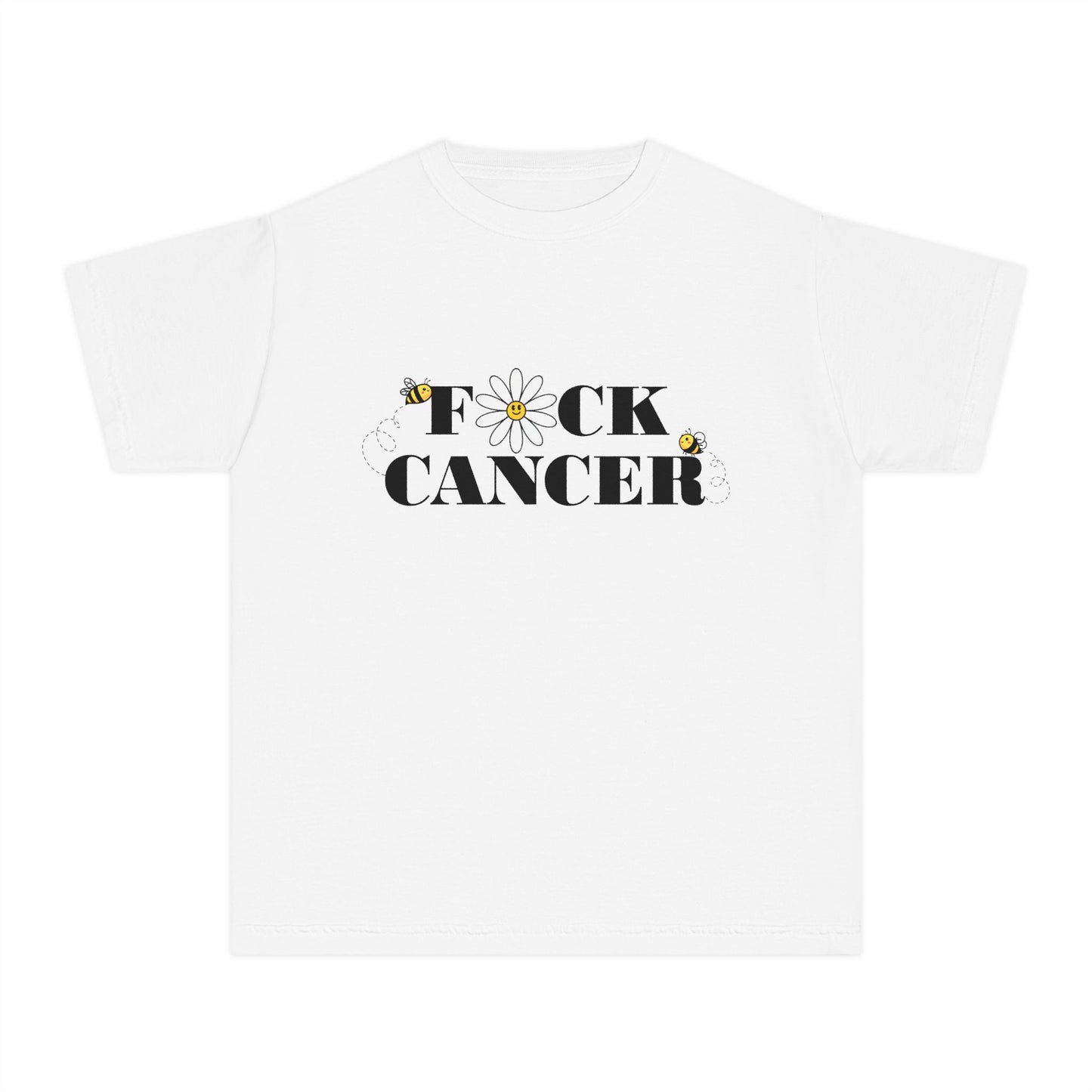 Kids Cancer Awareness Tee with Flower and Bees Design