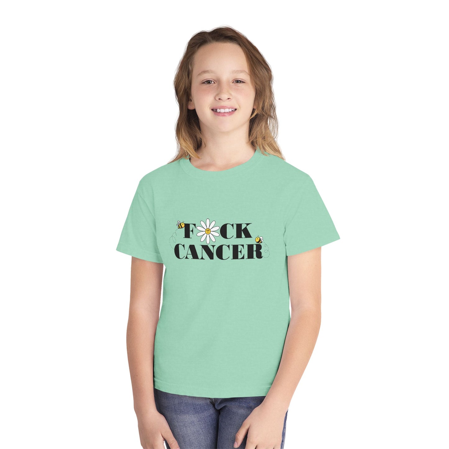 Kids Cancer Awareness Tee with Flower and Bees Design