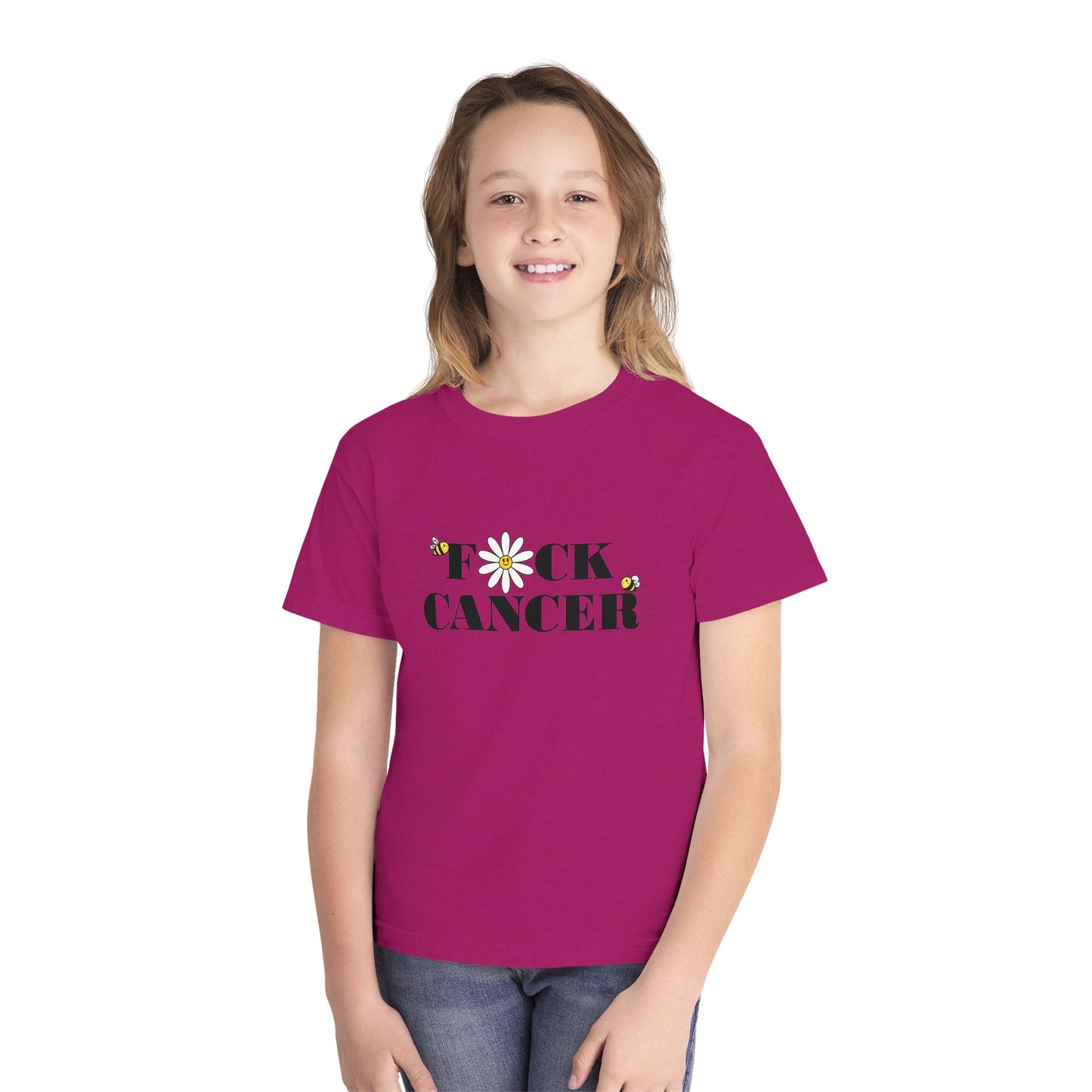 Kids Cancer Awareness Tee with Flower and Bees Design
