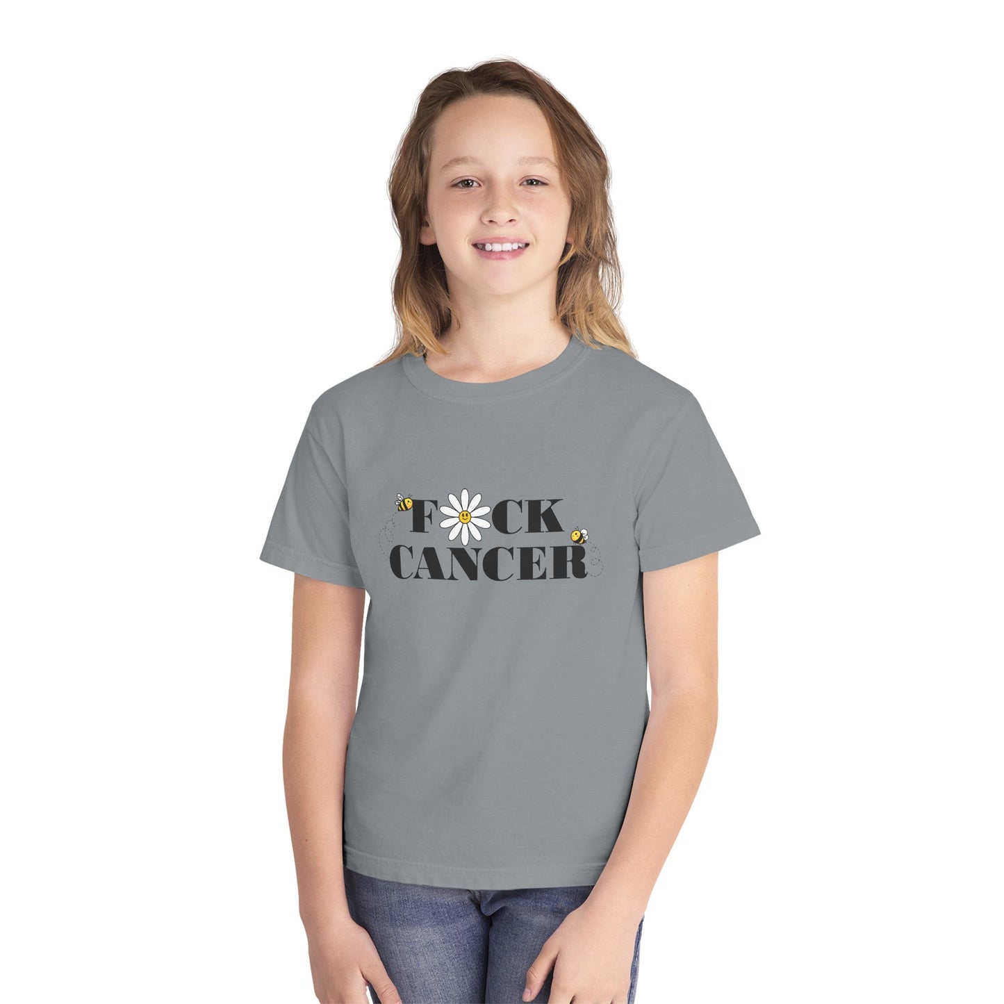 Kids Cancer Awareness Tee with Flower and Bees Design