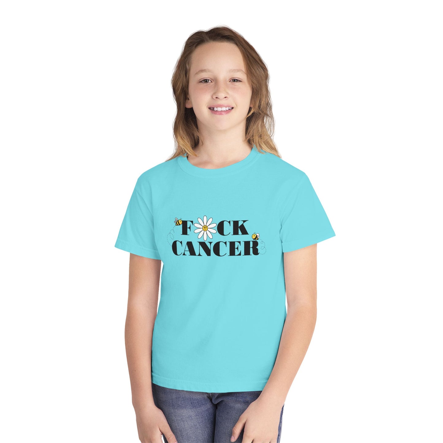 Kids Cancer Awareness Tee with Flower and Bees Design