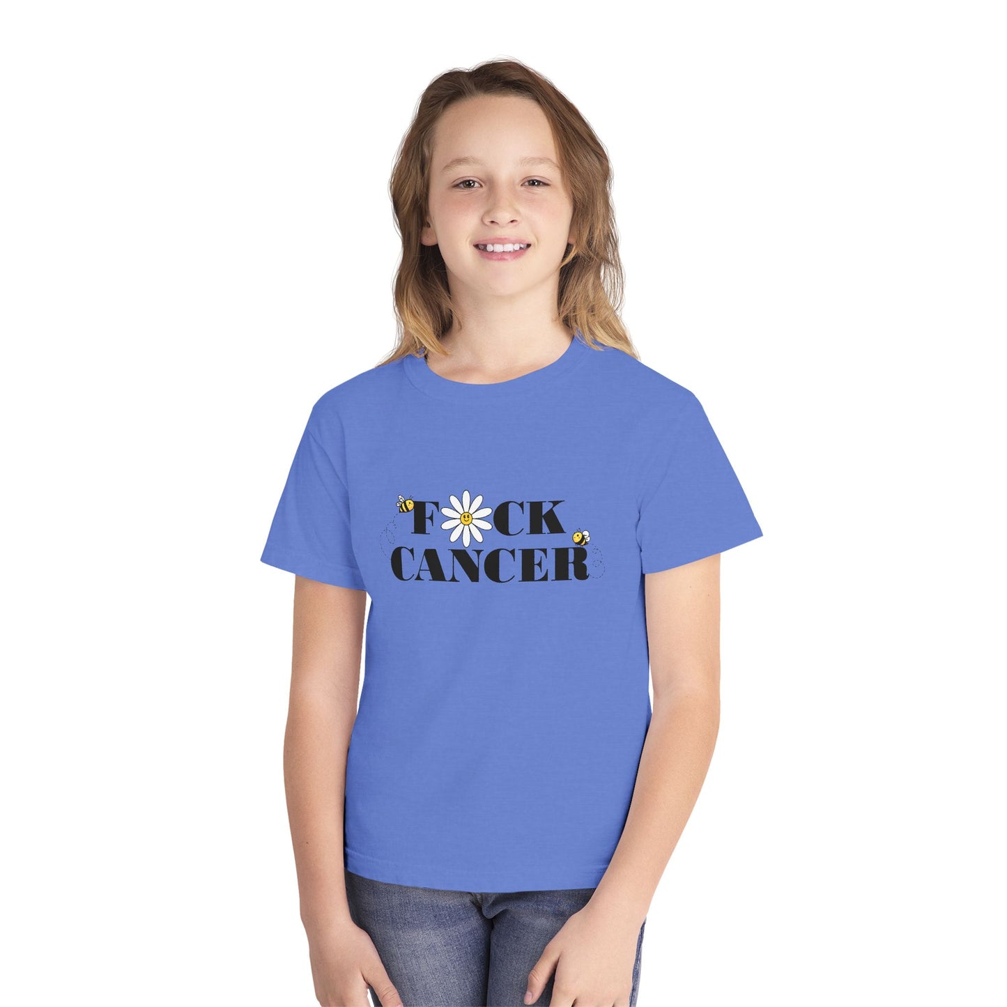 Kids Cancer Awareness Tee with Flower and Bees Design