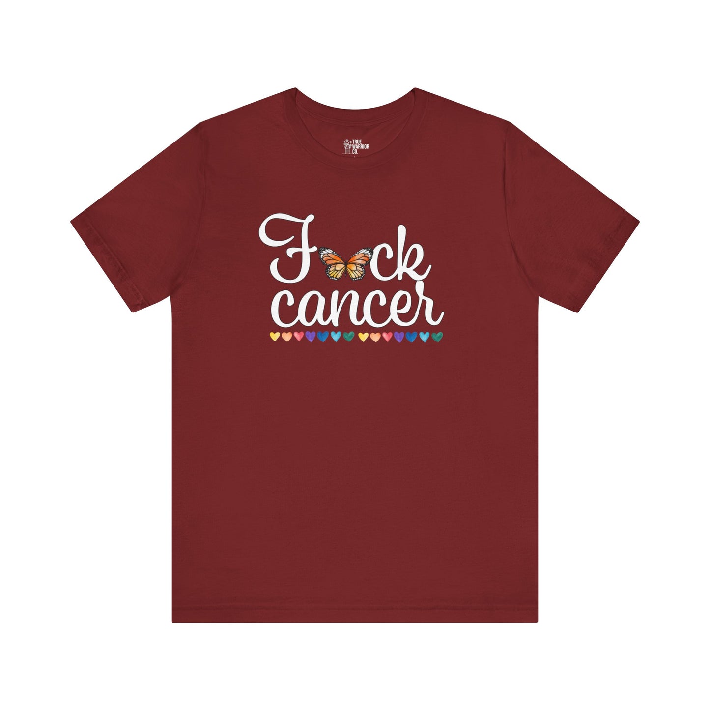 Cancer Awareness Tee with Butterfly and Rainbow Hearts