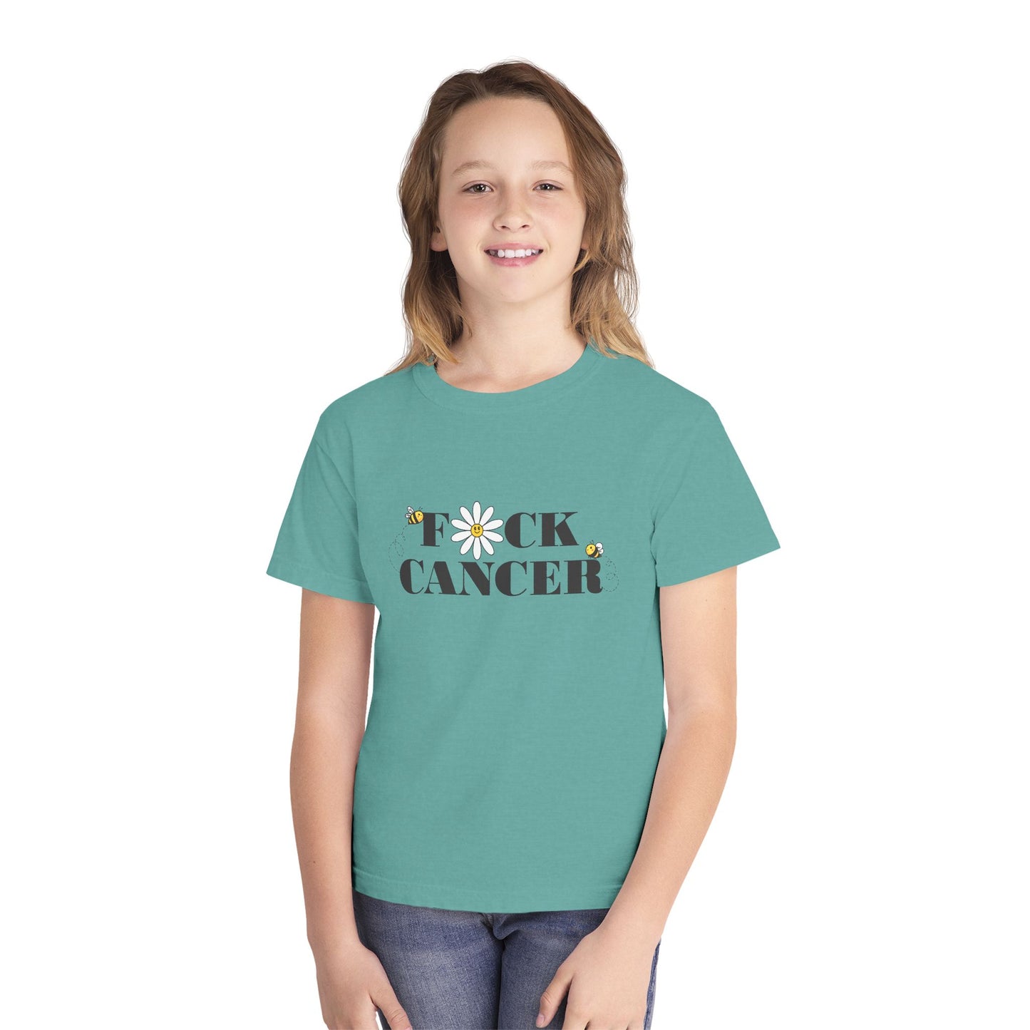 Kids Cancer Awareness Tee with Flower and Bees Design