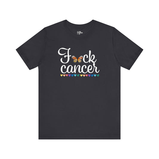 Cancer Awareness Tee with Butterfly and Rainbow Hearts