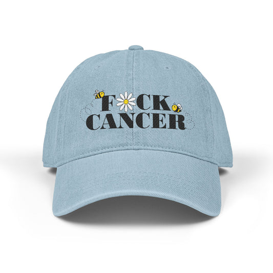 Embroidered Denim Hat with 'Fuck Cancer' Logo