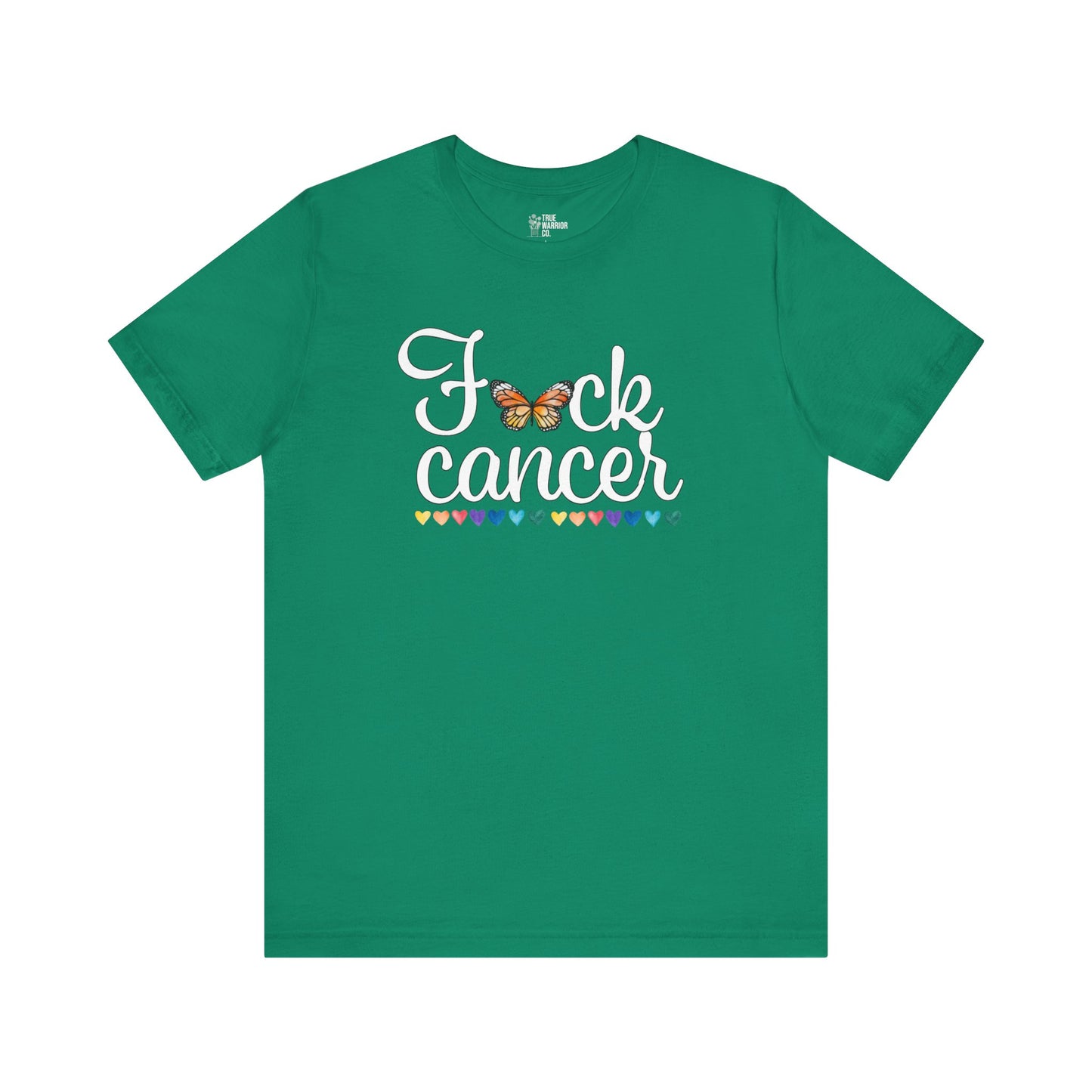 Cancer Awareness Tee with Butterfly and Rainbow Hearts