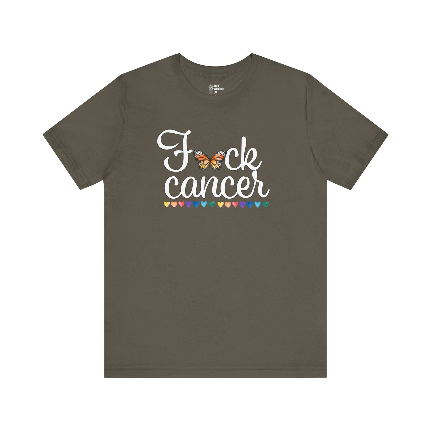 Cancer Awareness Tee with Butterfly and Rainbow Hearts