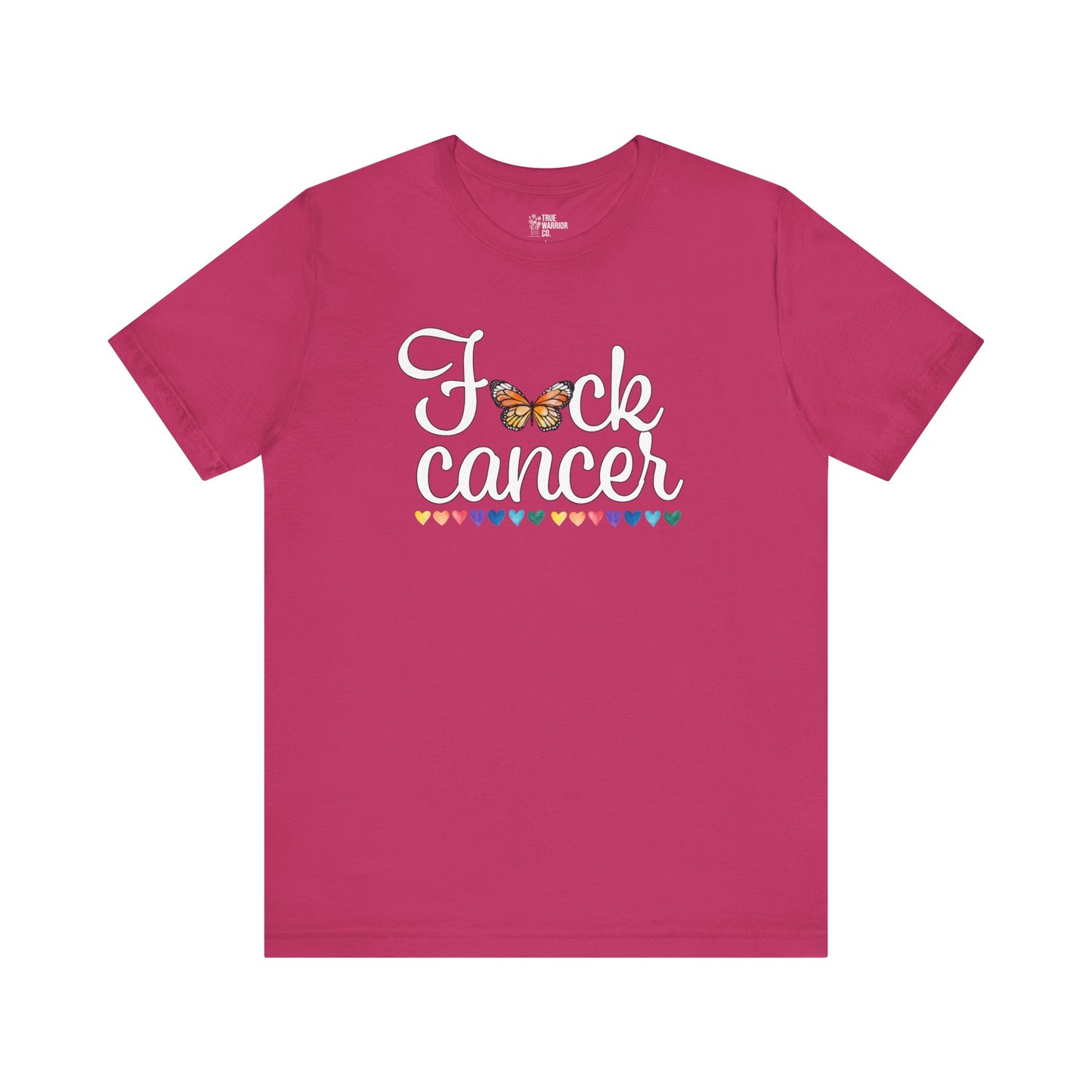 Cancer Awareness Tee with Butterfly and Rainbow Hearts