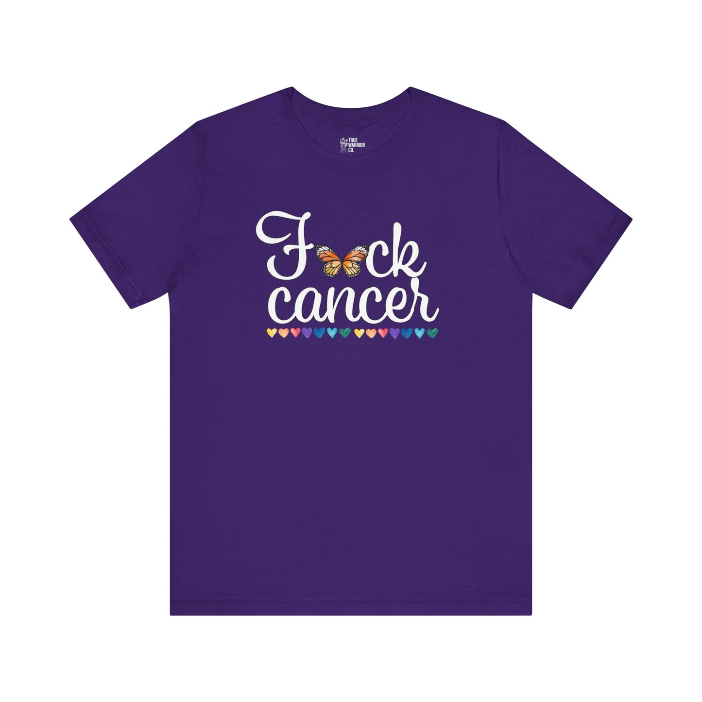 Cancer Awareness Tee with Butterfly and Rainbow Hearts