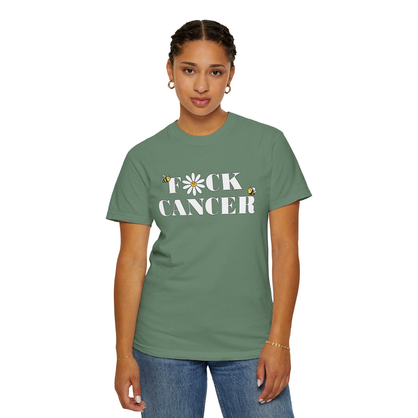 Cancer Awareness Tee w/ bee & flower design